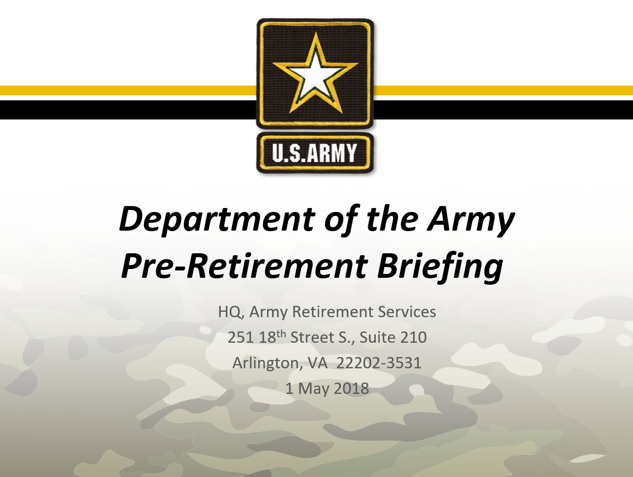 DA Pre-Retirement Briefing Slides as of 1 May 2018